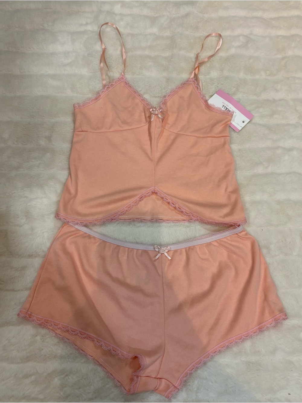 Peach Lace-Trim Cami & Shorts Sleep Set handmade